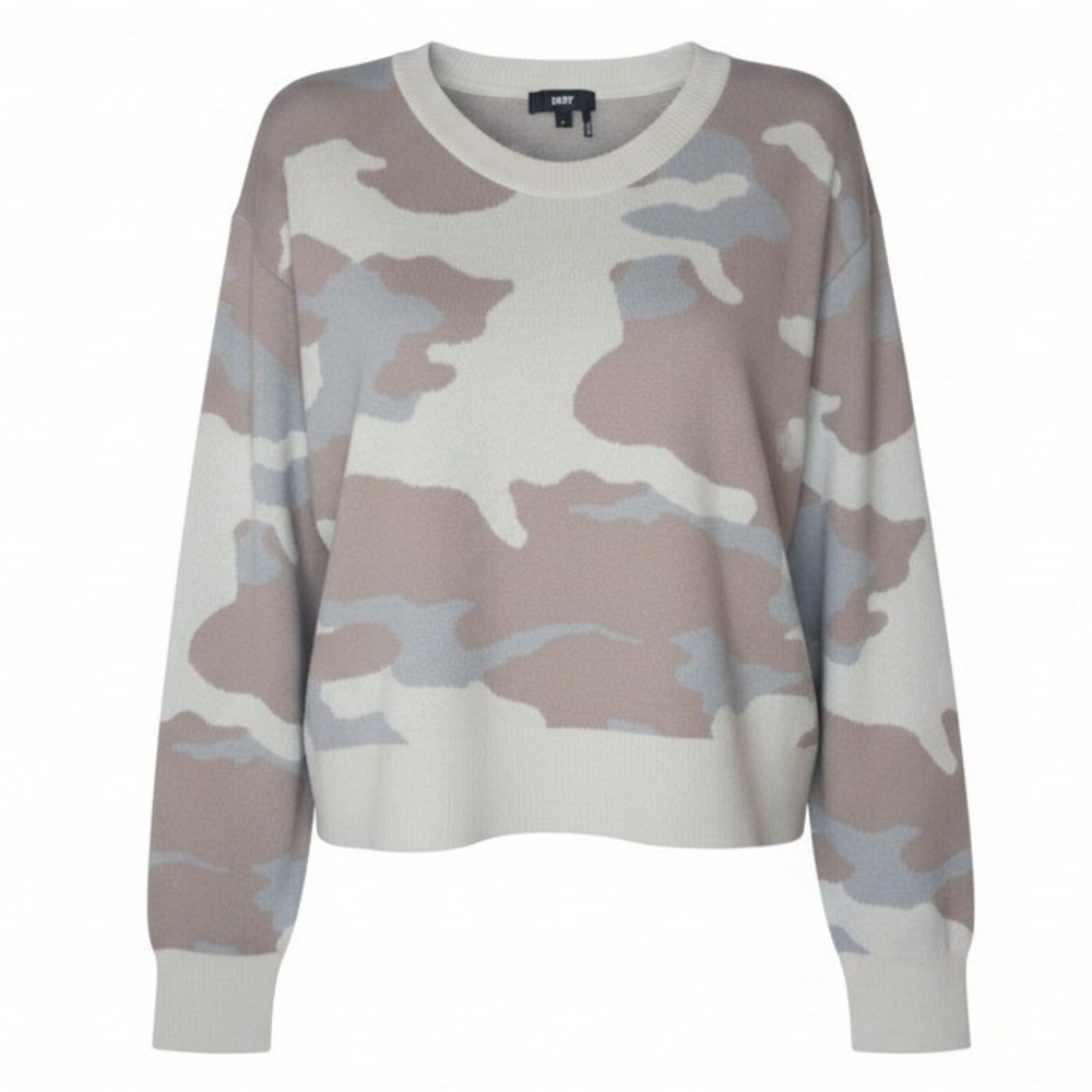 Women's DNKY Tan & Cream Camo Pullover Boxy Oversized Cropped Sweater Size XL